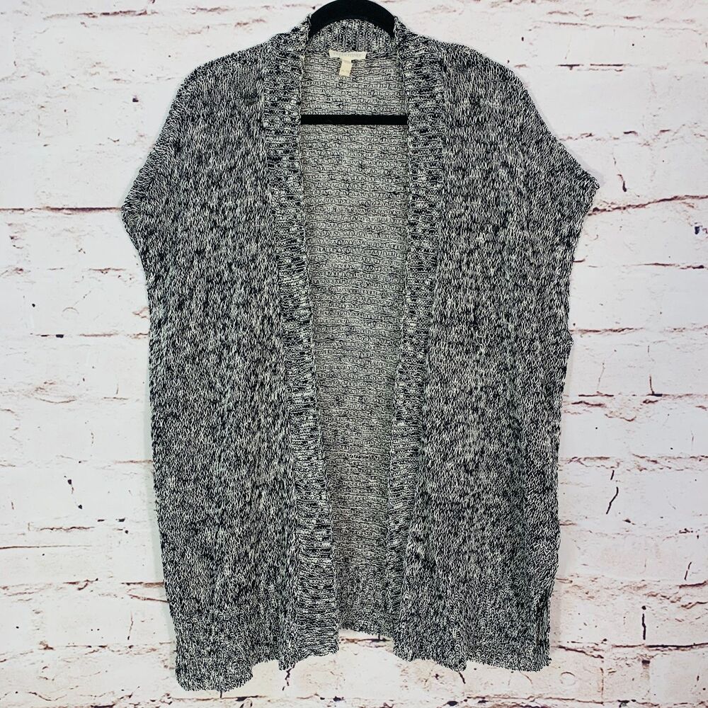 Eileen Fisher Organic Linen Cotton Blend Cardigan Vest XL Open Front Knit Black